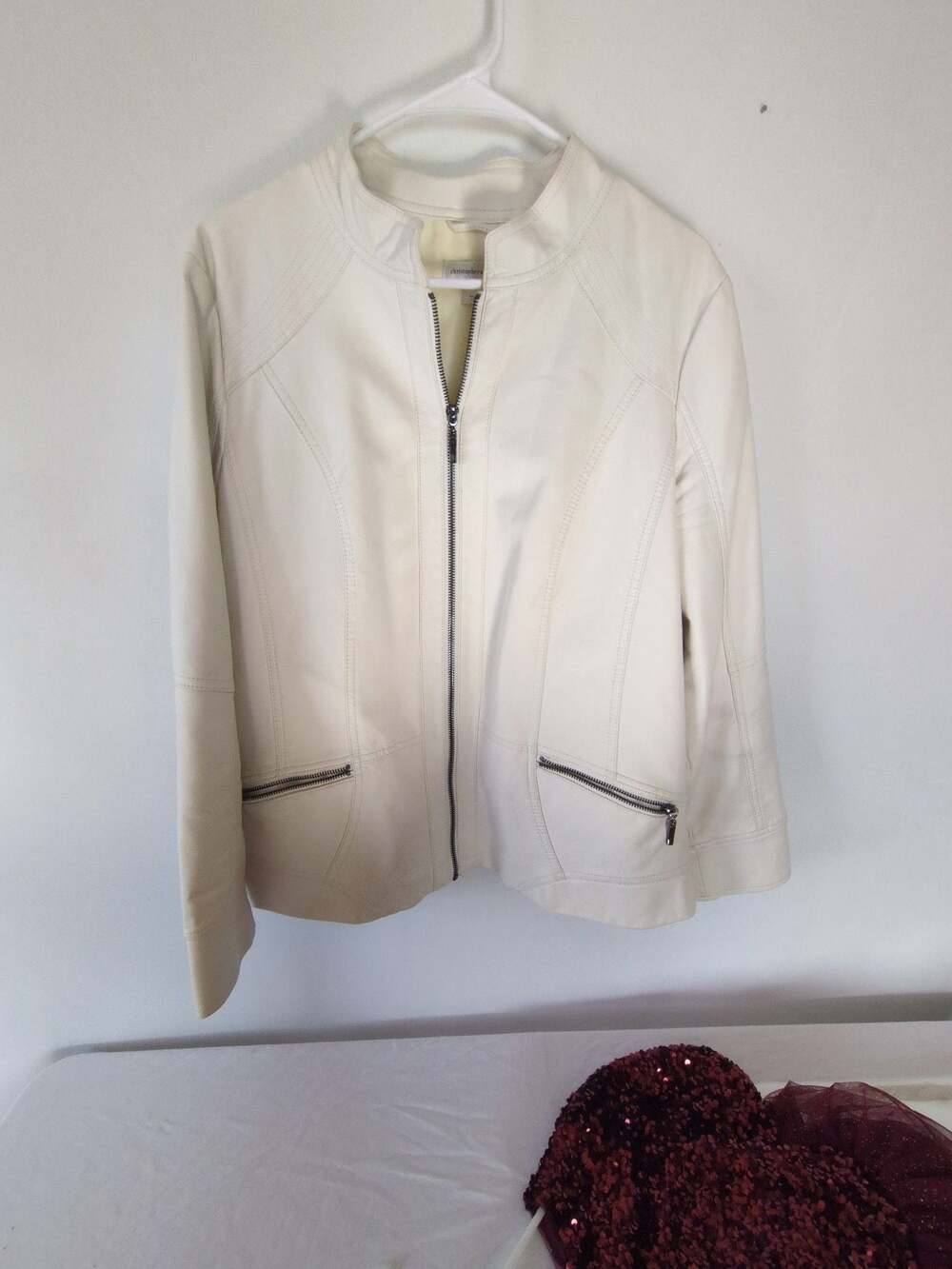 Christopher and Banks White Faux Leather Jacket Womens XL
